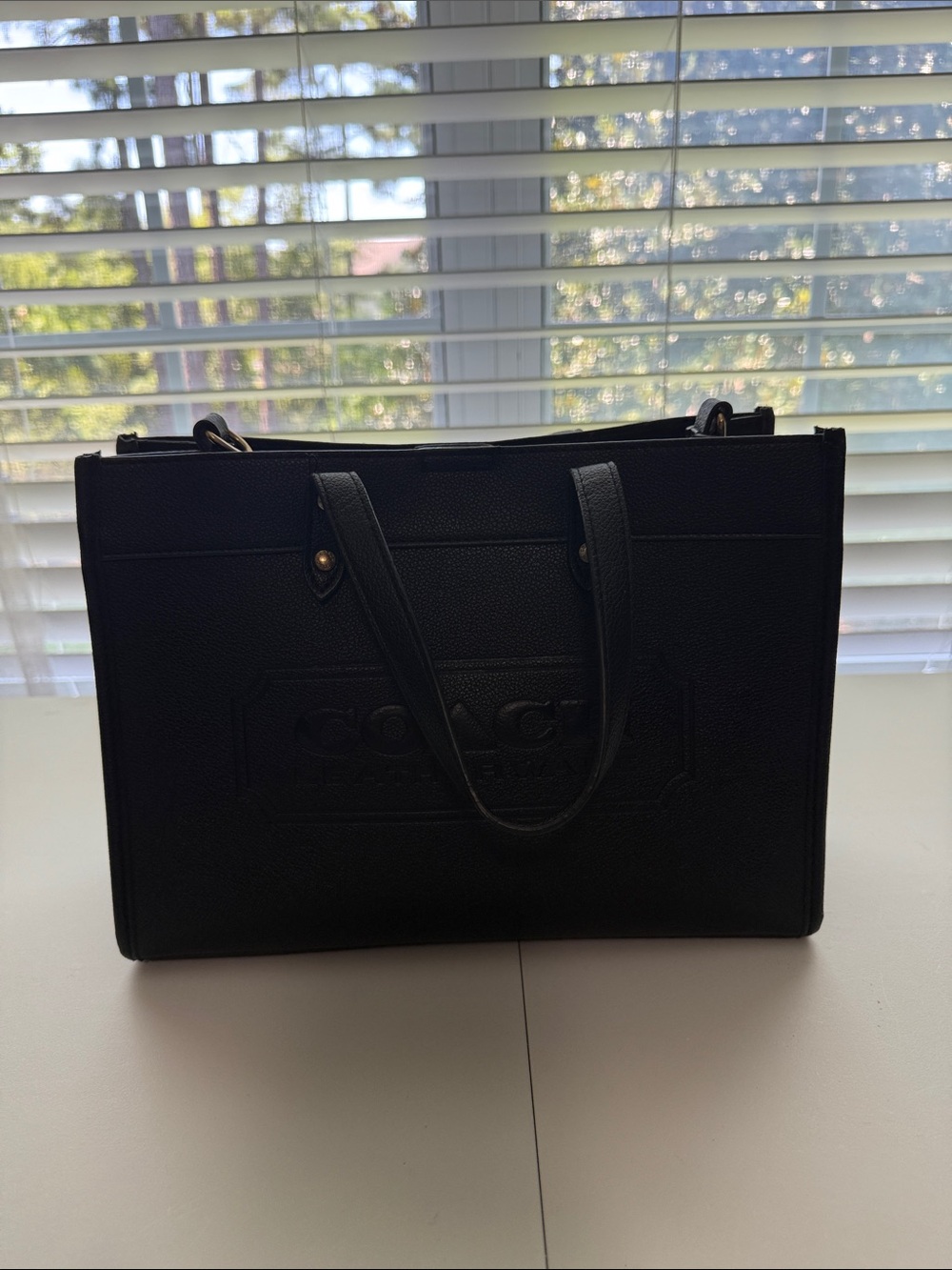 Coach Black Embossed Logo Tote Bag